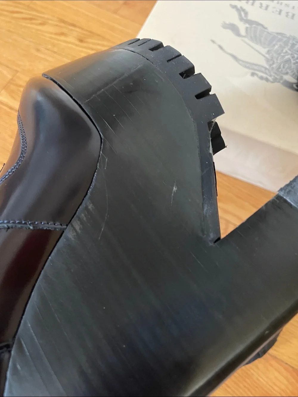WORN ONCE Burberry Prorsum 150 Stuart Black Maroon Polished Leather Platforms